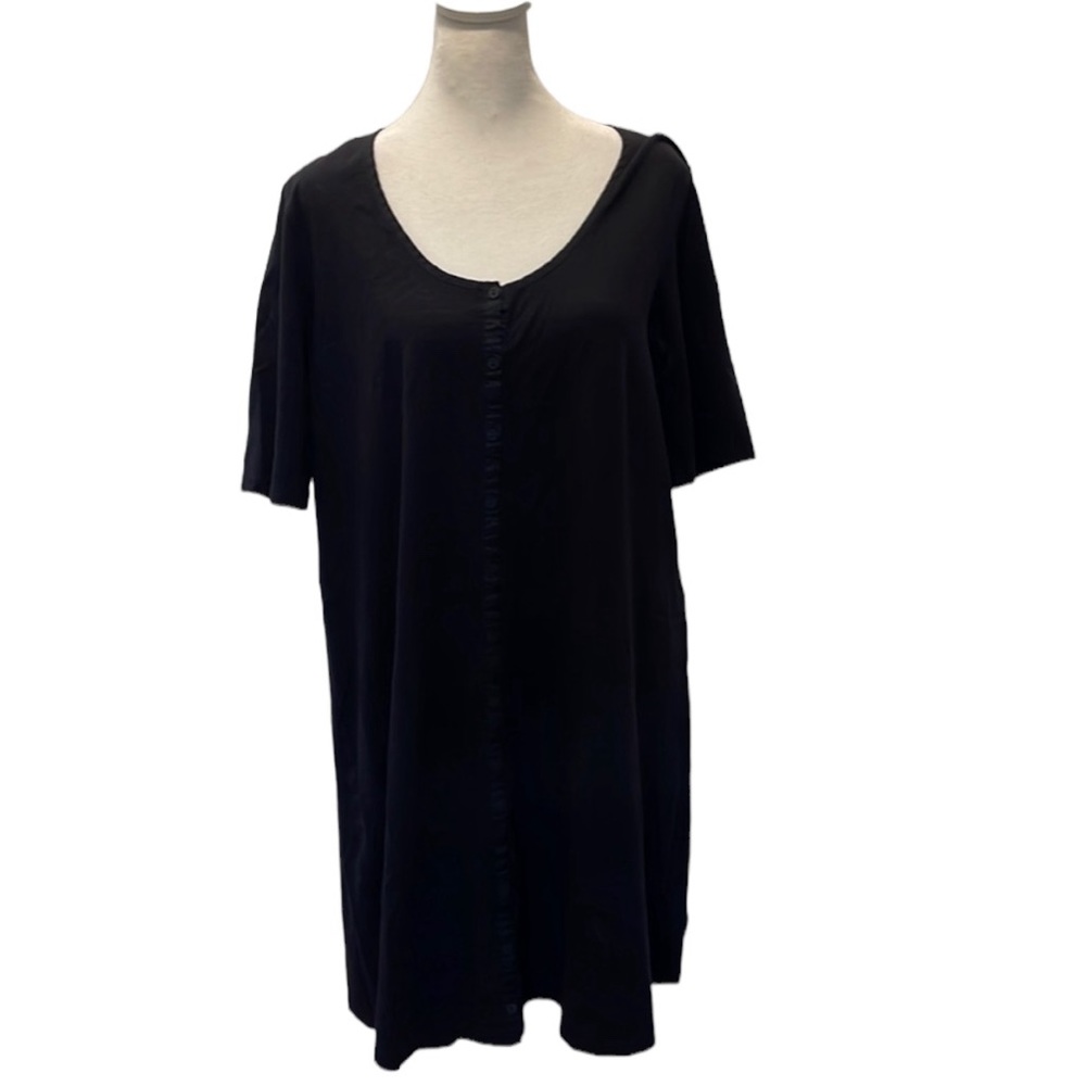 Eileen Fisher scoop neck black button down s/s cotton dress. Size L. VGUC